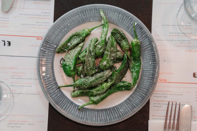Green Padrón peppers classic tapas dish in Mayfair
