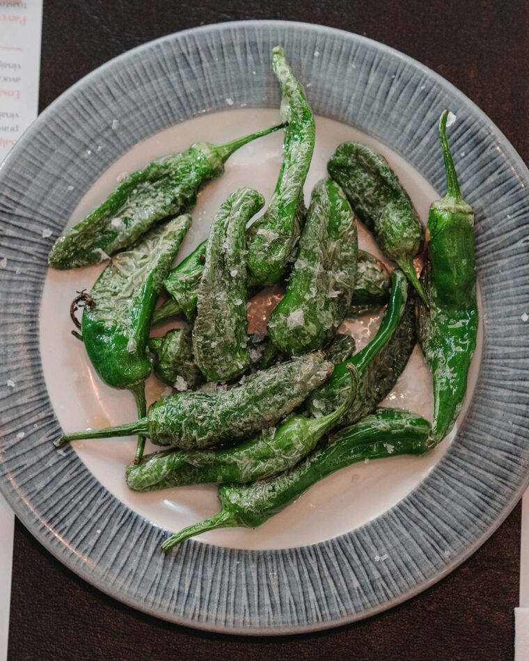 Green Padrón peppers classic tapas dish in Mayfair