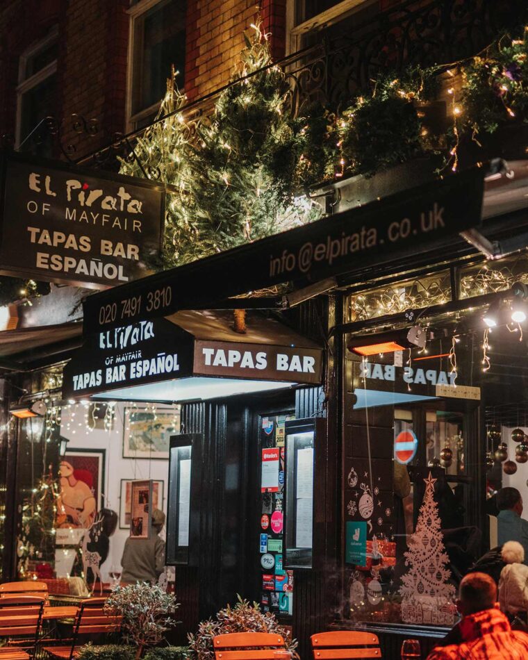 Christmas drinks pairing at El Pirata Mayfair - Spanish sherry, Rioja wine, and Cava with festive tapas