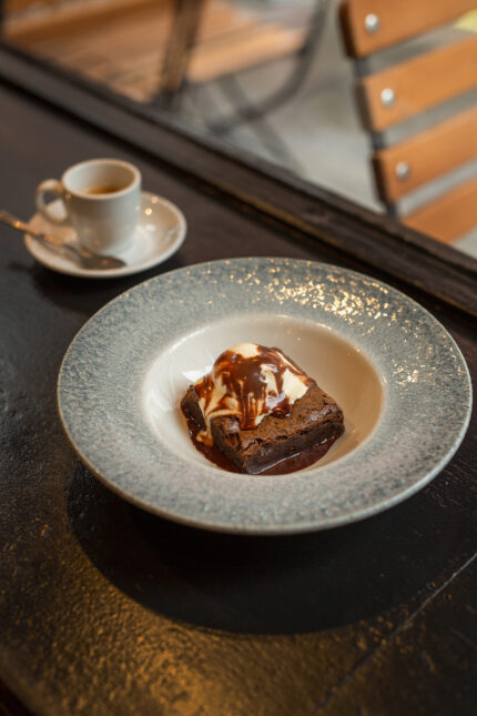Mediterranean menu Kids welcome Cortado coffee chocolate brownie ice cream