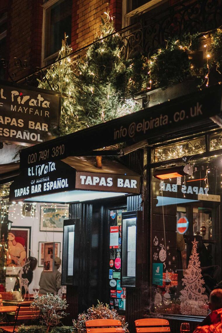 Christmas drinks pairing at El Pirata Mayfair - Spanish sherry, Rioja wine, and Cava with festive tapas
