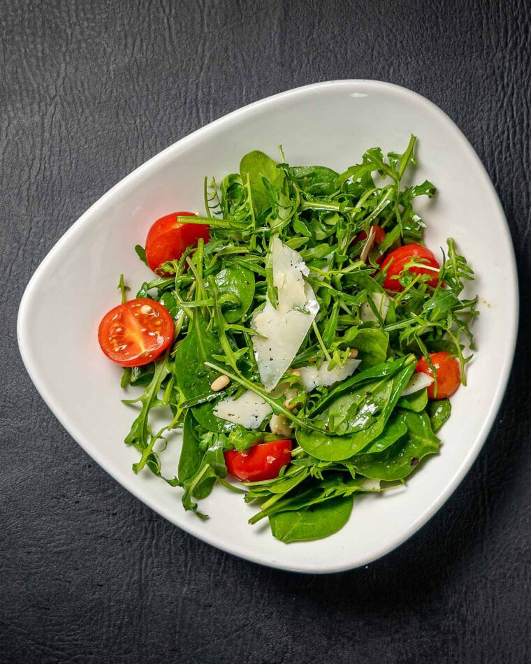 Green salad Mediterranean diet olive oil parmesan cheese