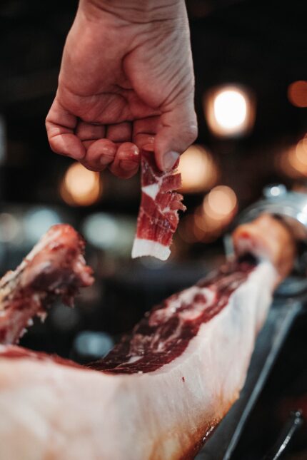 Jamon iberico ham traditional serving in restaurant