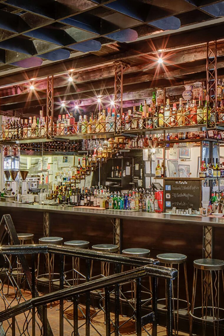 The long bar at iconic-tapas bar in London El Pirata of Mayfair