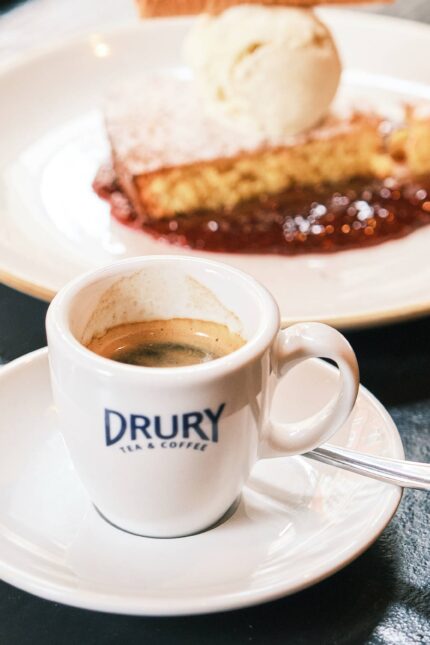Chocolate and Espresso – rich chocolate, a coffee with desert served outside at El Pirata Tapas in Mayfair