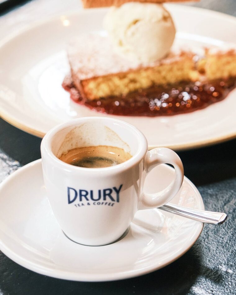 Chocolate and Espresso – rich chocolate, a coffee with desert served outside at El Pirata Tapas in Mayfair