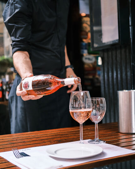 Spanish chilled Rosé wine served al fresco tables outside the restaurant