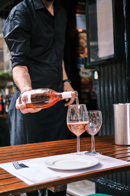 Spanish chilled Rosé wine served al fresco tables outside the restaurant
