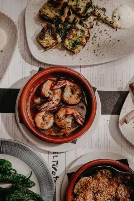 Casual dining evening menu Tapas sharing menu for two cod cheeks padron meatballs.