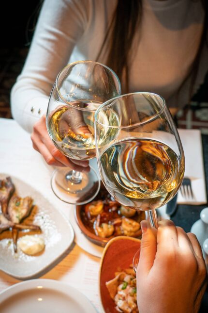 Spanish white Galician Albarino wines for celebration at tapas bar