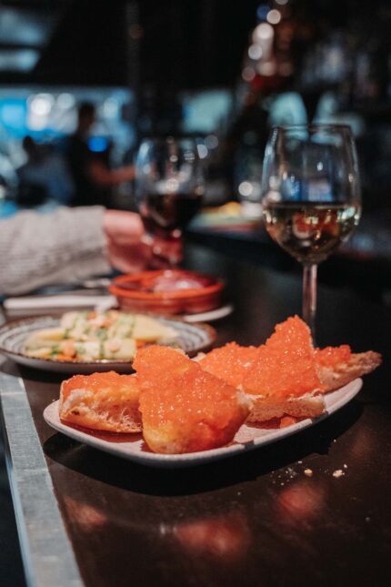 Spanish wine by the glass tapas bar pan bread con tomatoes 