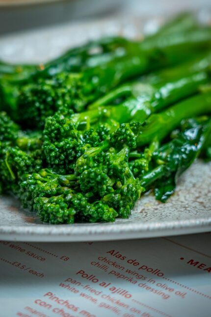 Freshly prepared steamed broccoli superb crunch taste tapas dish